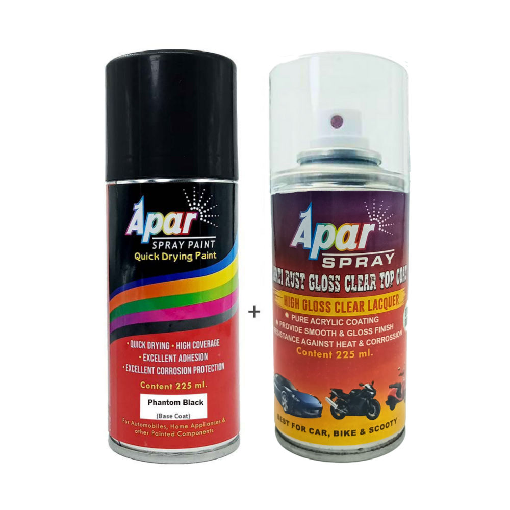 Apar Spray Paint Phantom Black (Rc Colour Name) + Gc Compatible For Hyundai Cars -225 Ml (Pack Of 2-Pcs) - Color: Any Color