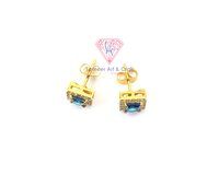 925 Sterling Silver Blue Topaz With CZ Gemstone Gold Plated Handmade Stud Earring