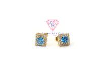 925 Sterling Silver Blue Topaz With CZ Gemstone Gold Plated Handmade Stud Earring