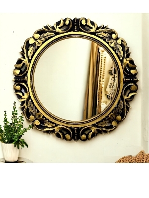 Wooden/Wood Wall Hanging Mirror (16x16 inches, Gray and Gold), Framed