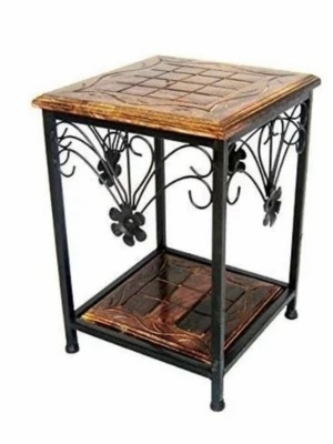 Wrought Iron Wooden Bedside Table End Table Sitting Stool For Living Room And Bedroom