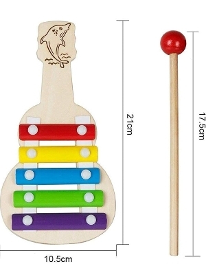Wooden Guitar Shaped Xylophone Kids First Musical Sound Instrument