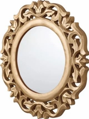 Decorative & Hand Crafted Wooden Mirror In Rich Gold Finish (Gold), Framed, Round