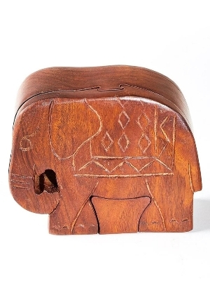 Shesham Wood Elephant Puzzle Box - Color: Brown