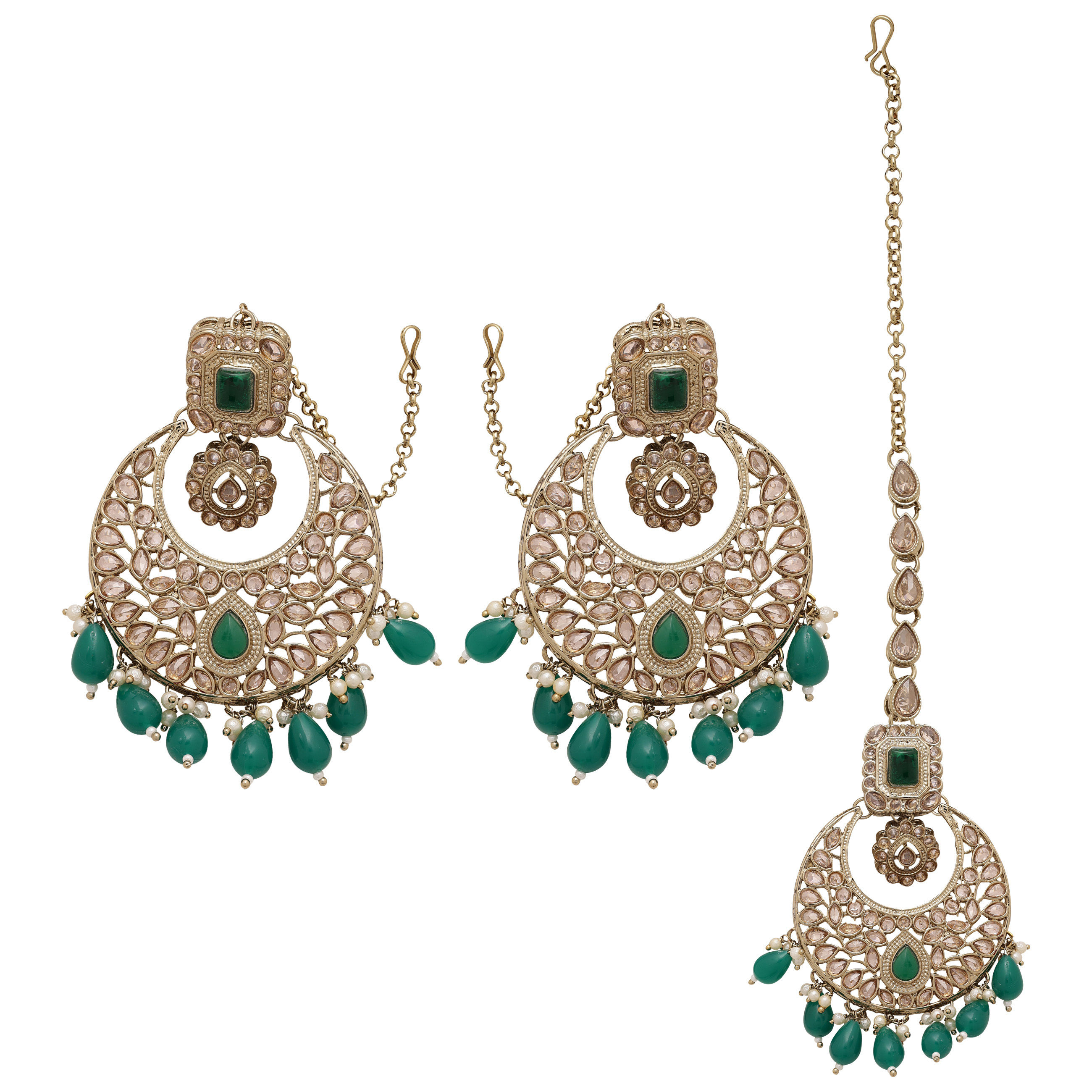 Traditional AD Earring Maangtikka |Chandbali AD Earring Maangtikka |Bridal AD Maangtikka Earring| Reverse AD Earring Set