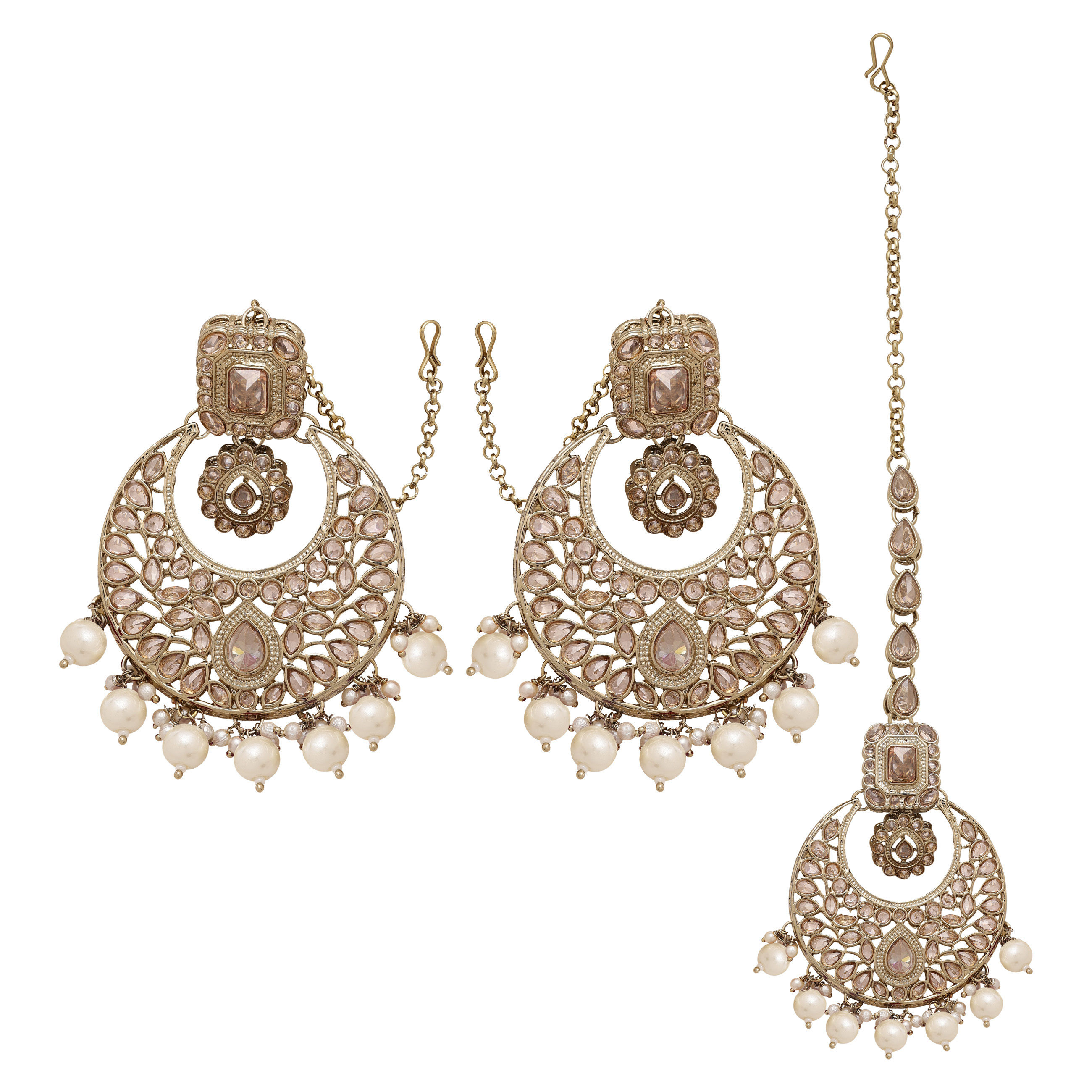 Traditional AD Earring Maangtikka |Chandbali AD Earring Maangtikka |Bridal AD Maangtikka Earring| Reverse AD Earring Set.