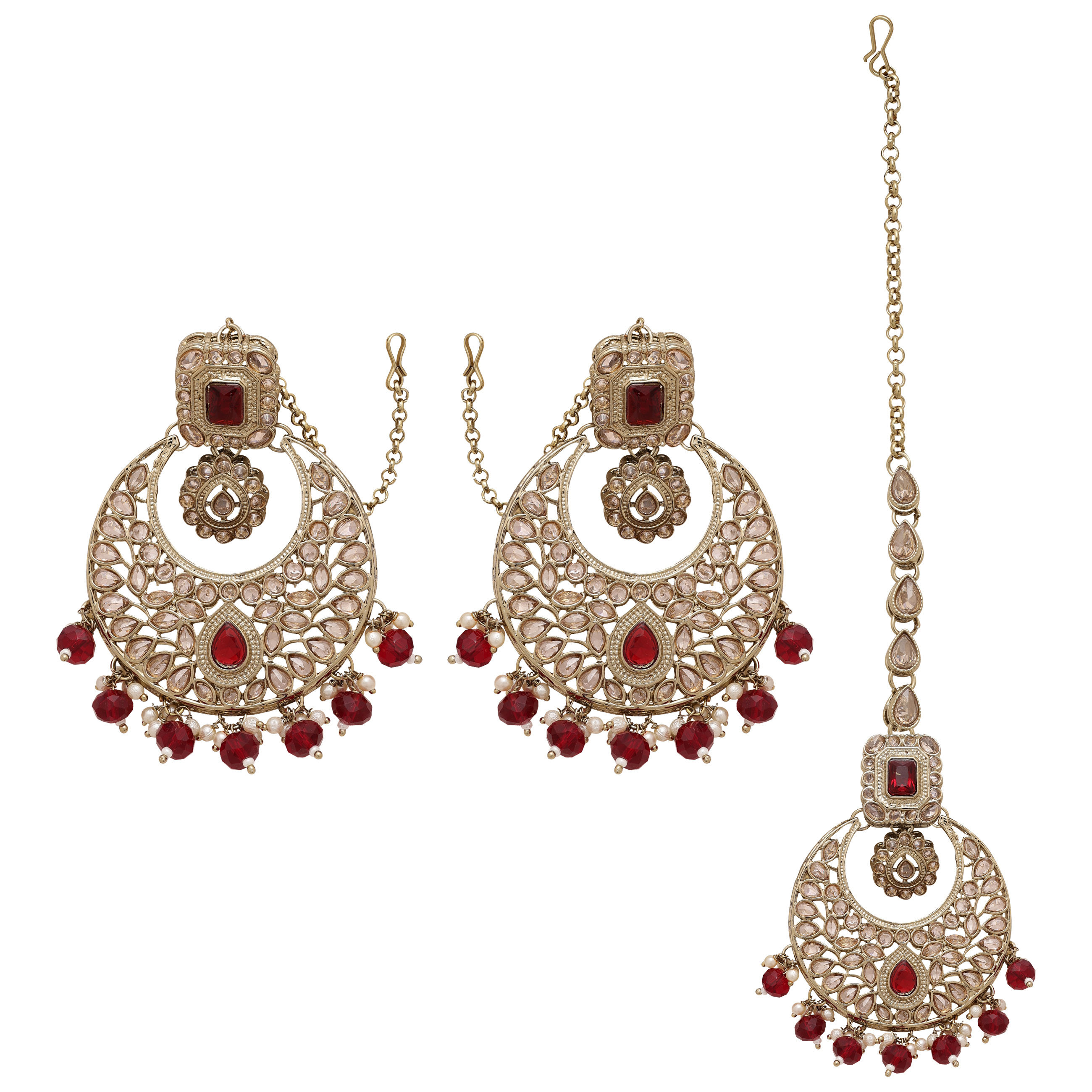 Traditional AD Earring Maangtikka |Chandbali AD Earring Maangtikka |Bridal AD Maangtikka Earring| Reverse AD Earring Set..