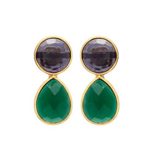 New arrival golden emerald and amethyst hydro gemstone earrings