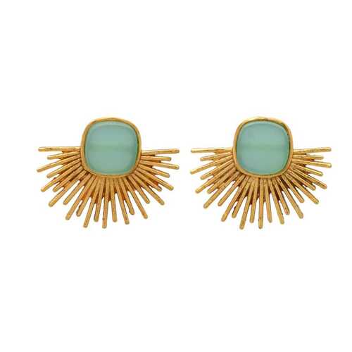 New arrival Golden Aqua chaceldony gemstone forest earrings