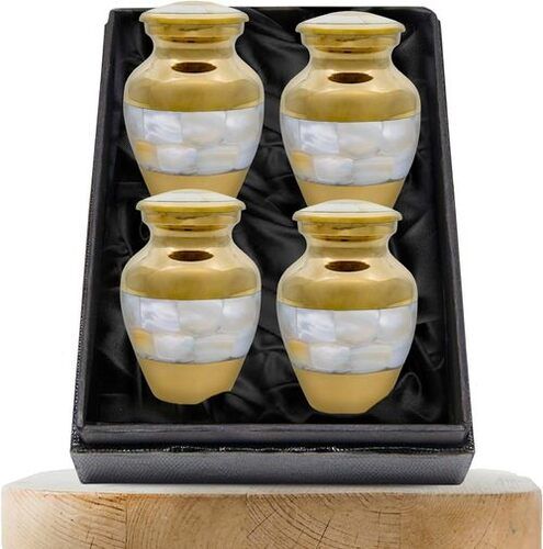 Mother of Pearl Brass Keepsake Cremation Urn for Ashes - Golden Polished Mini Urns with Black Box Wholesale Urns Supplies