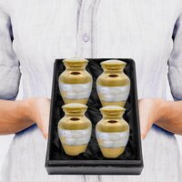 Mother of Pearl Brass Keepsake Cremation Urn for Ashes - Golden Polished Mini Urns with Black Box Wholesale Urns Supplies