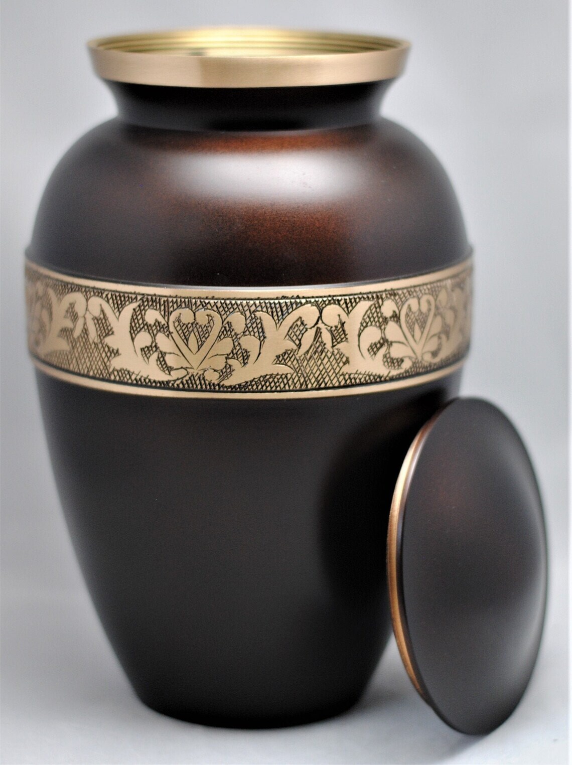 Handcrafted Engraved Brass Cremation Urn for Human Ashes Brown & Golden Funeral Adult Urns Large Size Urns Supplies