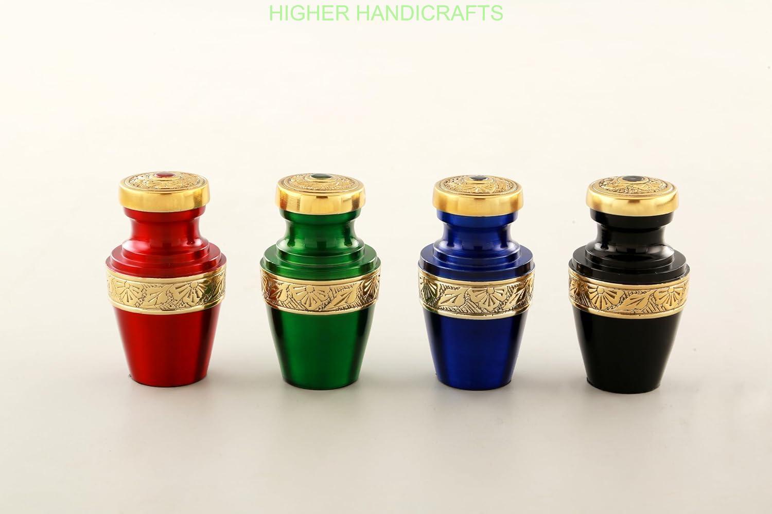 Multi-Color Brass Keepsake Cremation Urn for Ashes Set of 4 , Grecian Brass Mini Urns with Box Funeral Urns