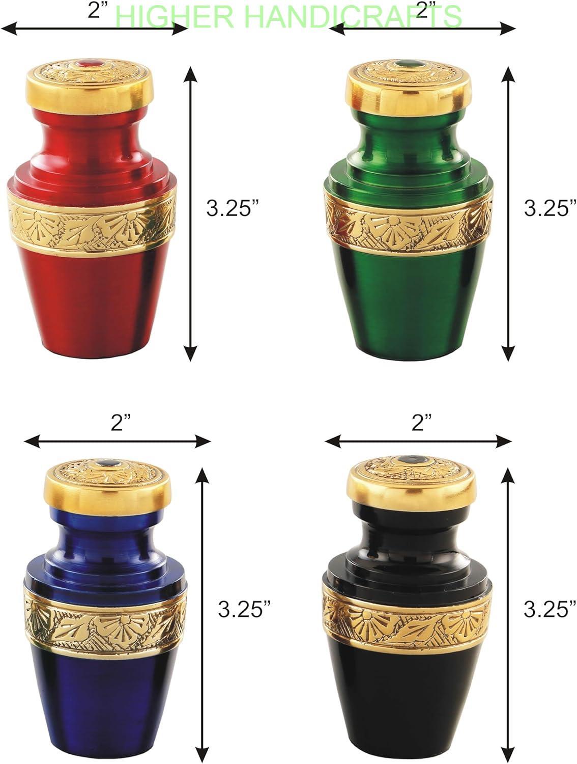 Multi-Color Brass Keepsake Cremation Urn for Ashes Set of 4 , Grecian Brass Mini Urns with Box Funeral Urns