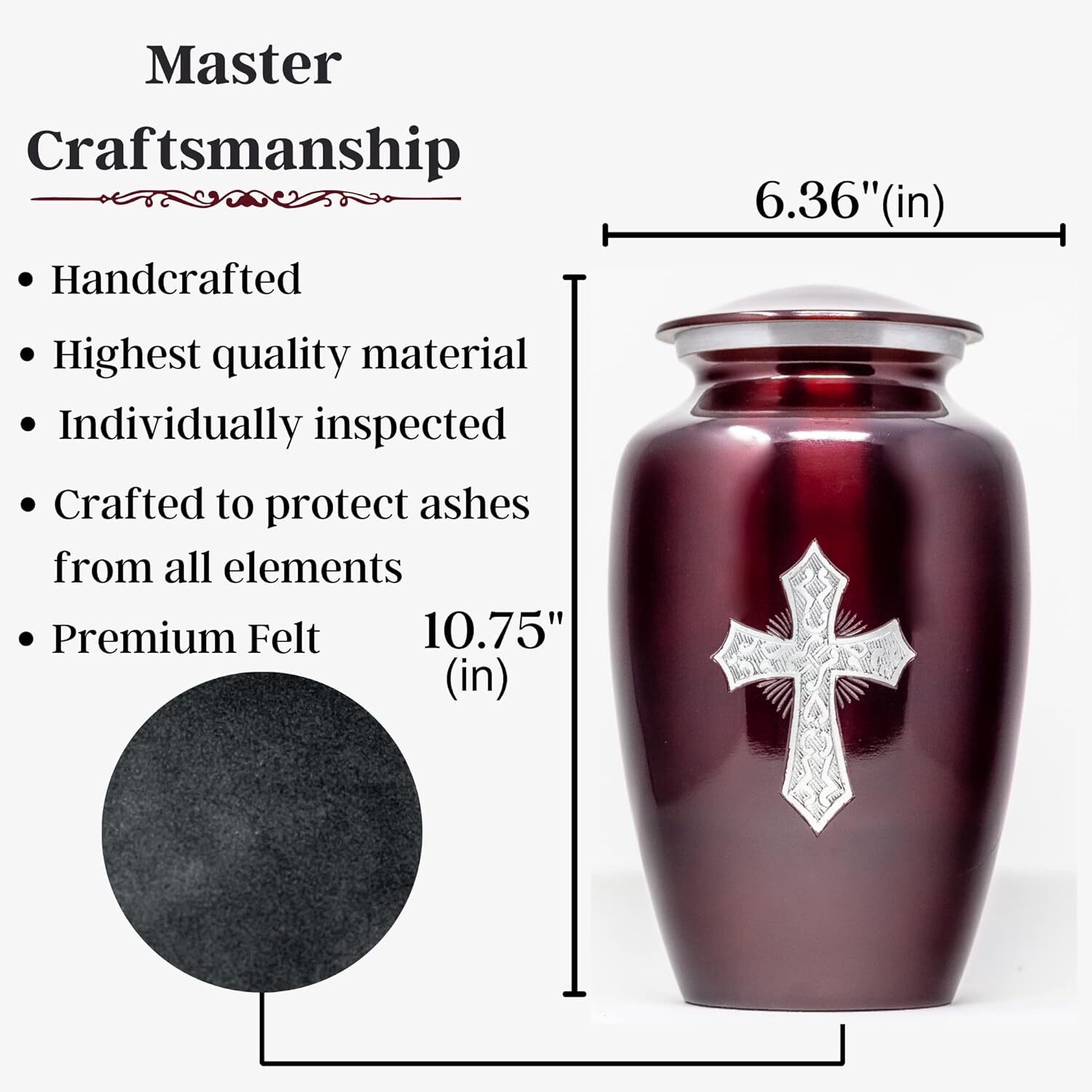 Cross Engraved Beautiful Adult Cremation Urn for Men & Female Adult Ashes - Solid Metal Funeral Urns Supplies