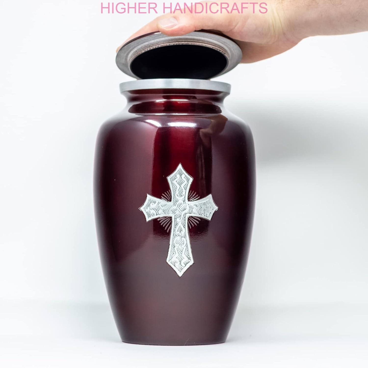 Cross Engraved Beautiful Adult Cremation Urn for Men & Female Adult Ashes - Solid Metal Funeral Urns Supplies