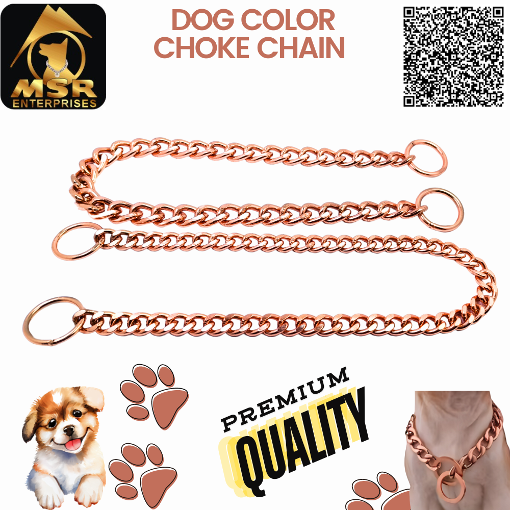 2 Feet Rose Gold Polish Grinded Twisted Iron Dog Choke Chain