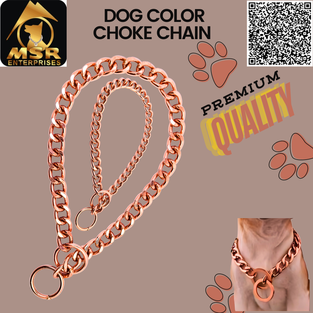 2 Feet Rose Gold Polish Grinded Twisted Iron Dog Choke Chain