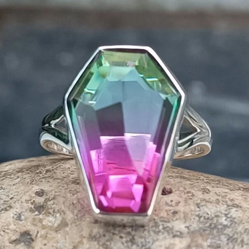 Watermelon Tourmaline Stone 925 Sterling Silver Ring - Gender: Unisex