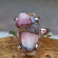 Natural Pink Opal Copper Turquoise Coffin Ring