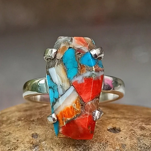 Natural Oyster Copper Turquoise Coffin Ring