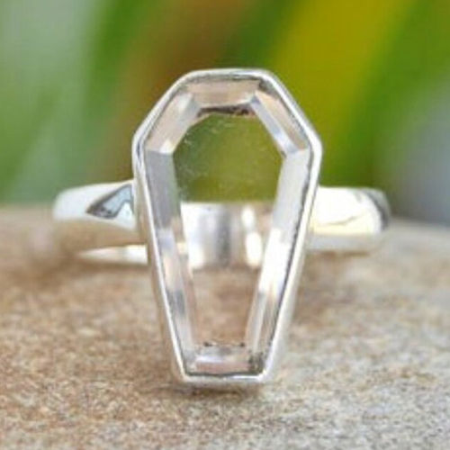 White Topaz Coffin Ring - Gender: Unisex