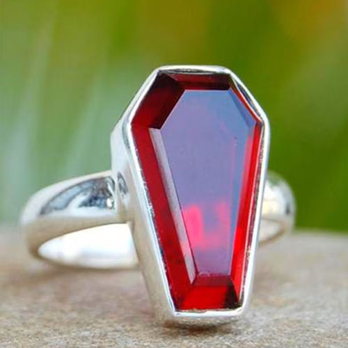 Red Garnet Coffin Ring - Gender: Unisex