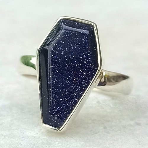 Natural Blue Sunstone Coffin Ring