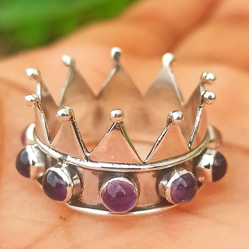 Natural Purple Amethyst 925 Boho Sterling Silver Ring