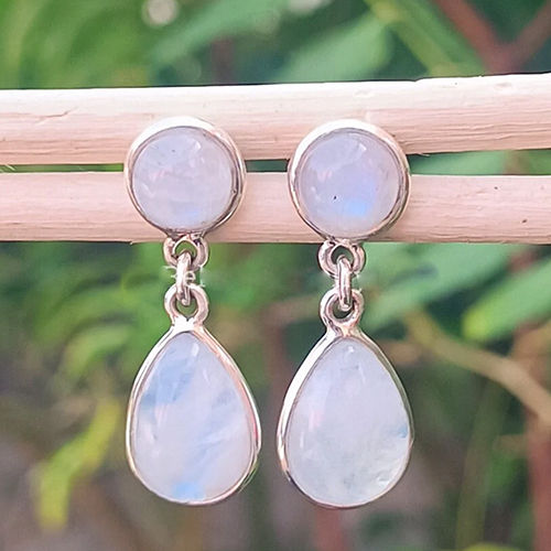 Natural Moonstone Rainbow Studs