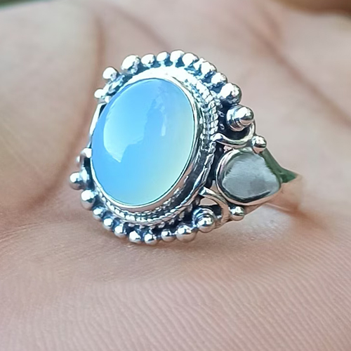 Natural Blue Calcite Stone 925 Sterling Silver Ring