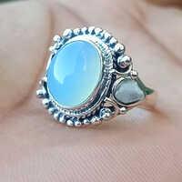 Natural Blue Calcite Stone 925 Sterling Silver Ring