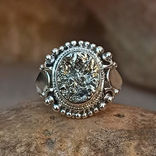 Natural Golden Pyrite Rough 925 Sterling Silver Ring