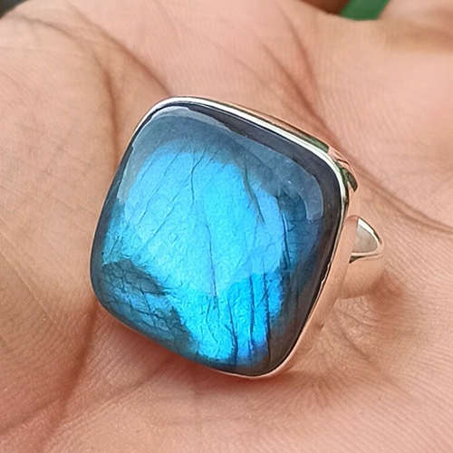 Natural Fire Labradorite Gemstone 925 Sterling Silver Ring
