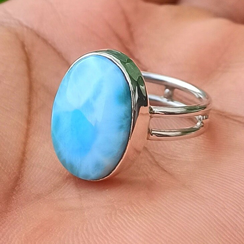 High Grade Larimar Stone 925 Sterling Silver Ring