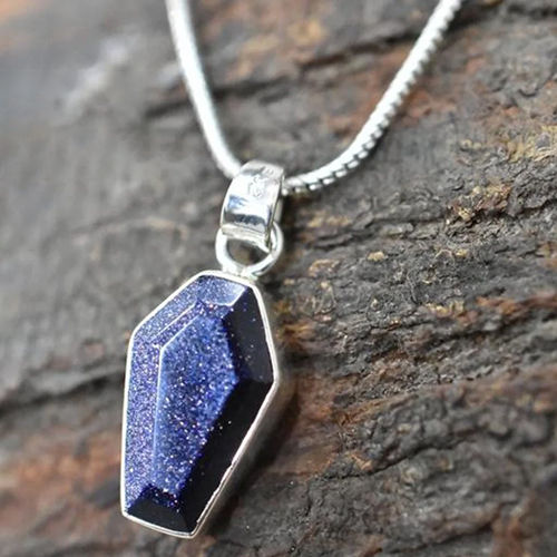 Natural Blue Sunstone Coffin Pendant - Gender: Unisex