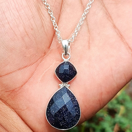 Natural Blue Sunstone Gemstone 925 Sterling Silver Pendant