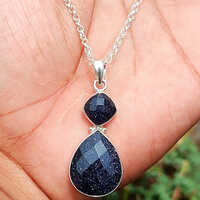 Natural Blue Sunstone Gemstone 925 Sterling Silver Pendant