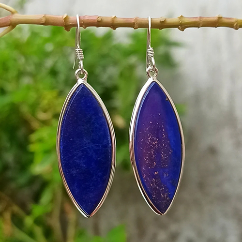 Natural Lapis lazuli Stone 925 Sterling Silver Earrings