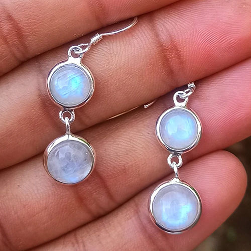 Natural Moonstone Rainbow 925 Sterling Silver Bezel Earring