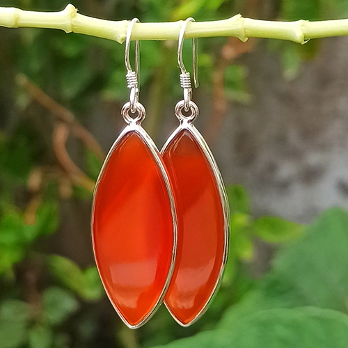 Natural Carnelian Stone 925 Sterling Silver Earrings