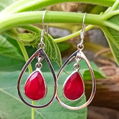 Natural Ruby 925 Sterling Silver Earring - Gender: Women