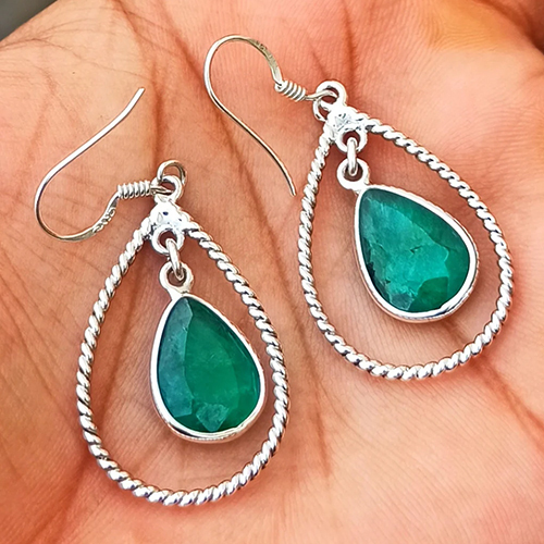 Natural Emerald 925 Sterling Silver Earring