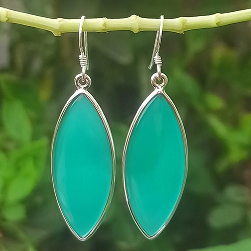 Natural Green Onyx Stone 925 Sterling Silver Earrings