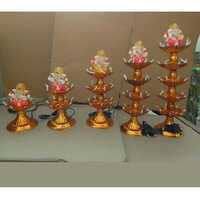 7 Deep Diwali Stand - Metal, 15 Inch, Golden | Round Electric Diwali Decorative Item With Unique Printed Pattern