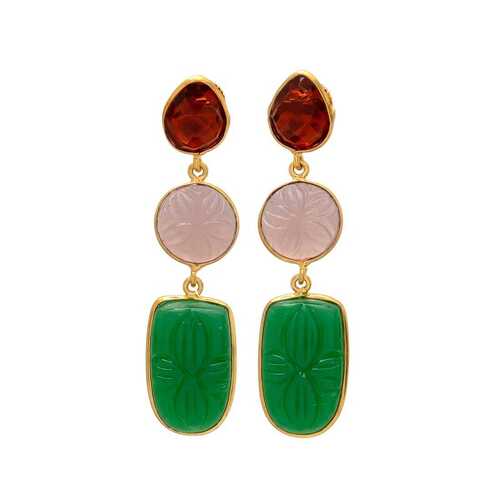 New arrival garnet and emerald hydro gemstone stud earrings