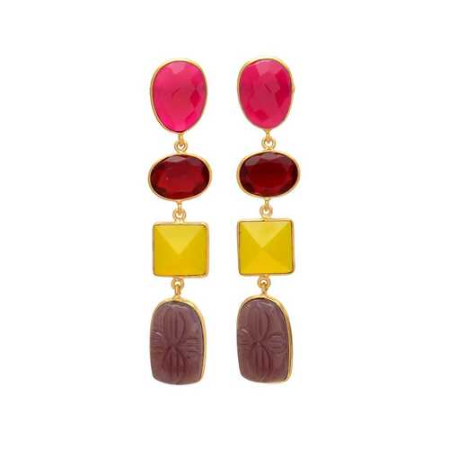 New arrival garnet and fuchsia chaceldony gemstone stud earrings