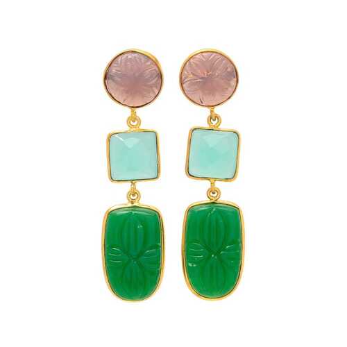 New arrival green amethyst hydro and Aqua chaceldony gemstone earring