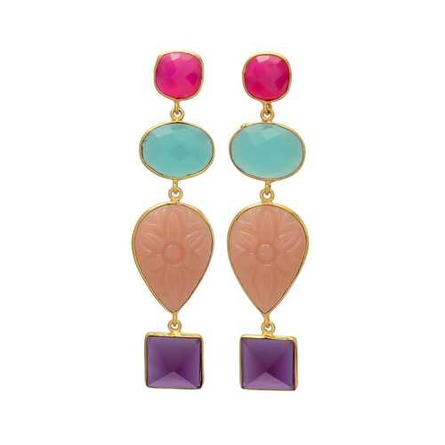 New arrival purple and Aqua chaceldony gemstone stud earrings