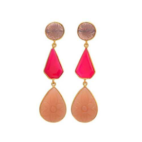 New arrival pink and brown chaceldony gemstone stud earrings